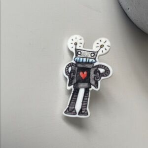 Hand drawn robot pin NWOT